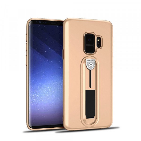 Wholesale Galaxy S9+ (Plus) Runner Slide Stripe Finger Holder Stand Case (Gold)